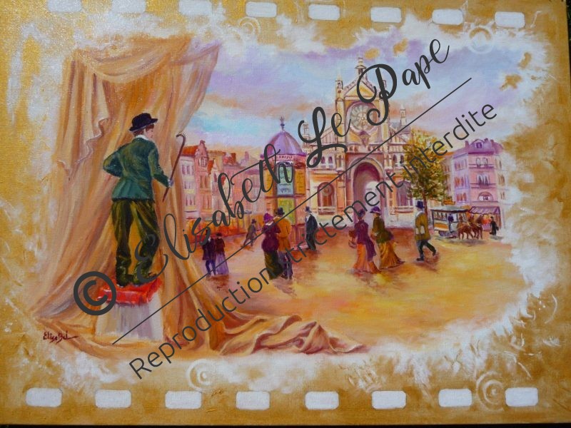 Bruxelles ( 60 X 81) - Jacques Brel - Peinture ELisabeth Le Pape